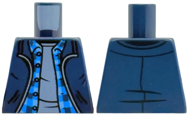 Torso Jacket Open with Pockets over Blue Plaid Shirt with Buttons and Collar and Sand Blue Undershirt Pattern