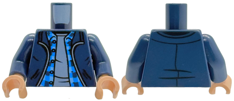 Torso Jacket Open with Pockets over Blue Plaid Shirt with Buttons and Collar and Sand Blue Undershirt Pattern / Dark Blue Arms / Light Nougat Hands