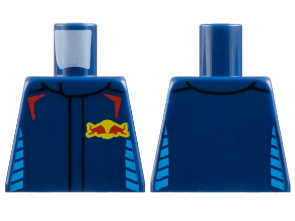 Torso Racing Suit with Chevrons on Shoulders, Dark Azure Broken Stripes on Sides, Red and Yellow Red Bull Logo Pattern