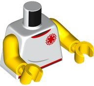 Torso Sleeveless Shirt with Red and Black Collar and Trim, EMT Star of Life, Lifeguard Float on Back Pattern / Yellow Arms / Yellow Hands