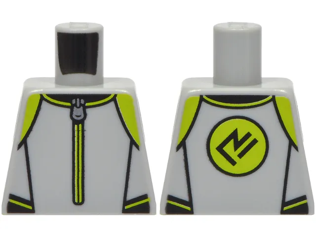Torso Wetsuit with Lime and Black Panels and Trim, Dark Silver Zipper, Symbol in Circle on Back Pattern