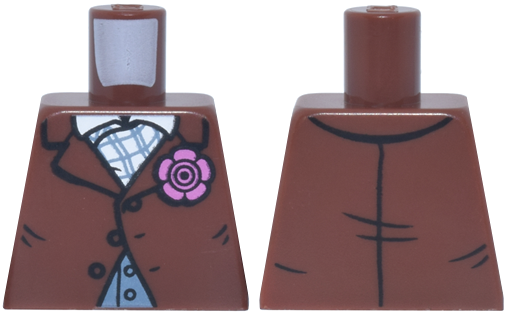 Torso Suit Jacket with Buttons and Dark Pink Flower over Sand Blue Vest, White Shirt Collar and Plaid Ascot Pattern