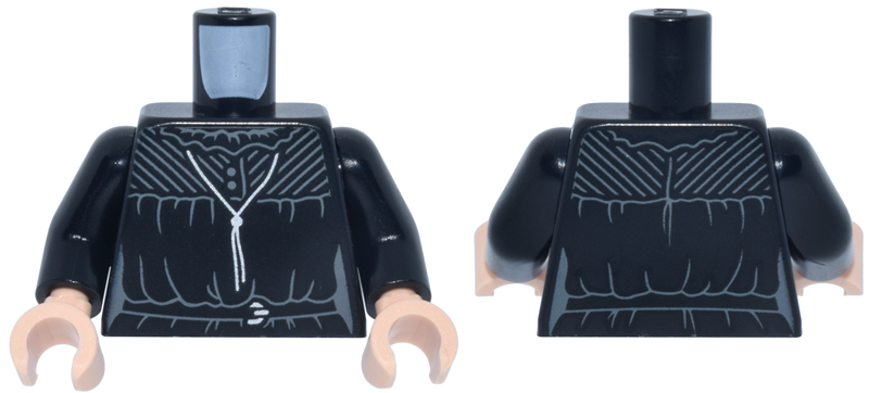 Torso Female Loose Dress with Dark Bluish Gray Stitching and Folds, Belt with Silver Buckle, Bolo Necklace Pattern / Black Arms / Light Nougat Hands