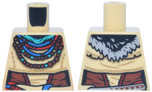 Torso Female Robe, Dark Turquoise Scarf, Red, Blue and Reddish Brown Necklaces, High Skirt Flap Pattern