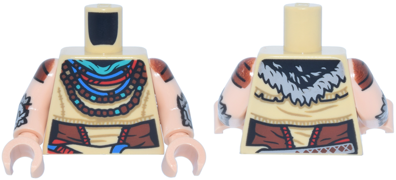 Torso Female Robe, Dark Turquoise Scarf, Red, Blue and Reddish Brown Necklaces, High Skirt Flap Pattern / Light Nougat Arms with Sleeves, Silver Armor Plates, Long Fur Trim Pattern / Light Nougat Hands