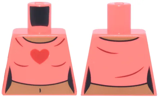 Torso Female Crop Top T-Shirt with Red Heart, Medium Nougat Neck and Stomach with Navel Pattern