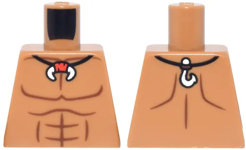 Torso Bare Chest with Reddish Brown Muscles Outline, Black String Necklace with White Tusk and Fish Hook Pattern
