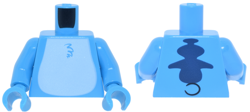 Torso Alien with Bright Light Blue Stomach, Dark Blue Spine Fins and Black Tail on Back Pattern / Dark Azure Arms / Dark Azure Hands