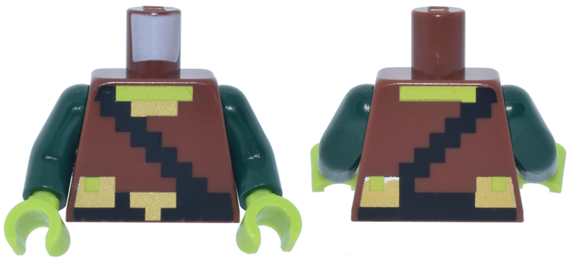 Torso Pixelated Tunic, Black Strap and Belt with Buckle, Gold Collar and Pouches, Lime Neck Pattern / Dark Green Arms / Lime Hands