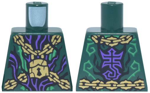 Torso Robe with Bright Green Trim, Gold Chains and Padlock, Dark Purple Strands, Stylized Scorpion Logo on Back Pattern