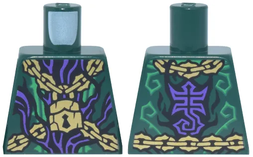 Torso Robe with Bright Green Trim, Gold Chains and Padlock, Dark Purple Strands, Stylized Scorpion Logo on Back Pattern