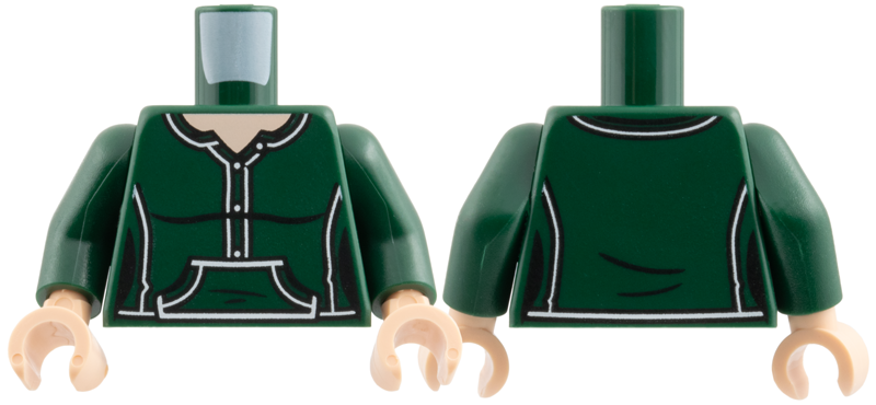 Torso Female Henley Shirt with Black and White Trim, Buttons and Kangaroo Pocket, Light Nougat Neck Pattern / Dark Green Arms / Light Nougat Hands