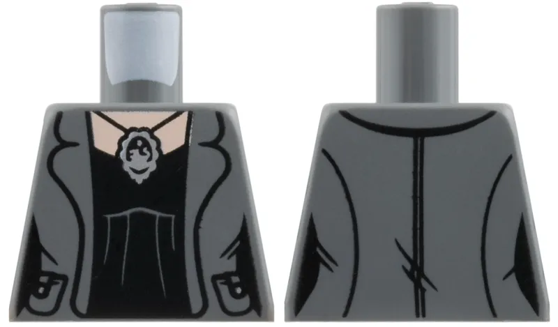 Torso Female Jacket Open with Pockets, Black Top, Silver Pendant Necklace, Light Nougat Neck Pattern