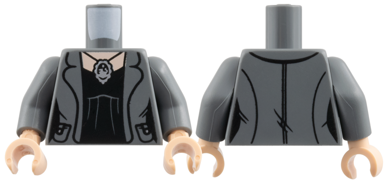 Torso Female Jacket Open with Pockets, Black Top, Silver Pendant Necklace, Light Nougat Neck Pattern / Dark Bluish Gray Arms / Light Nougat Hands