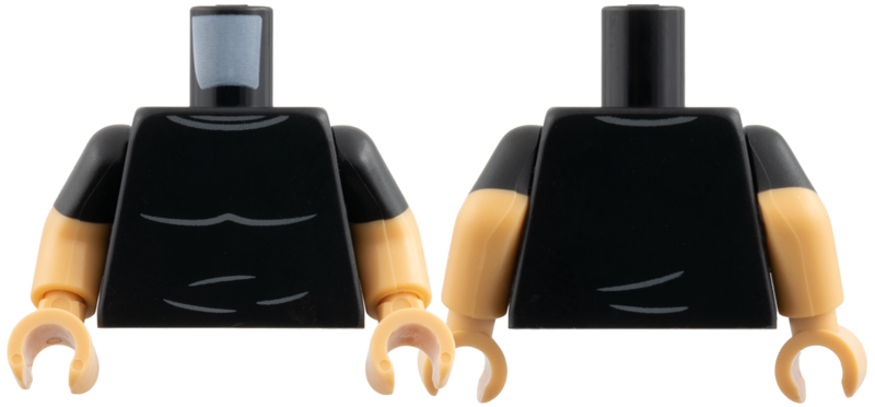 Torso Shirt with Dark Bluish Gray Collar, Muscle Contours and Creases Pattern / Medium Tan Arms with Molded Black Short Sleeves Pattern / Medium Tan Hands