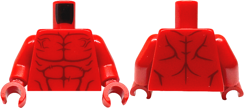 Torso Bare Chest with Dark Red Muscles Outline, Veins and Wrinkles Pattern / Red Arms / Red Hands