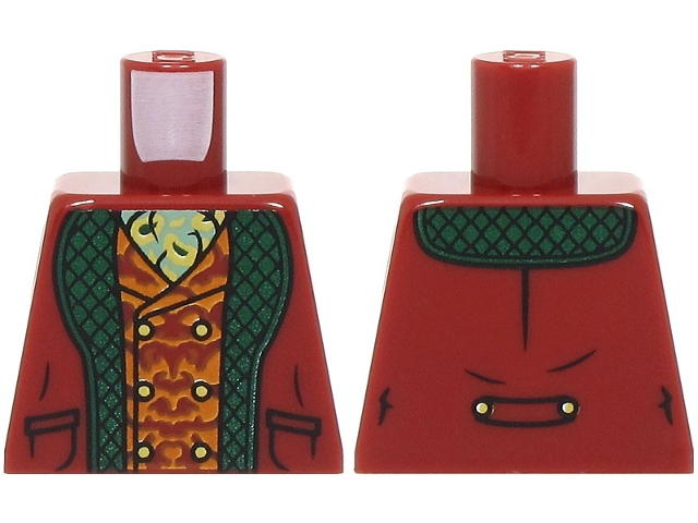 Torso Jacket Open with Pockets and Dark Green Lapels, Dark Orange Ornate Vest, Sand Green and Gold Ascot Pattern