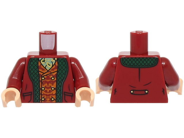 Torso Jacket Open with Pockets and Dark Green Lapels, Dark Orange Ornate Vest, Sand Green and Gold Ascot Pattern / Dark Red Arms / Light Nougat Hands