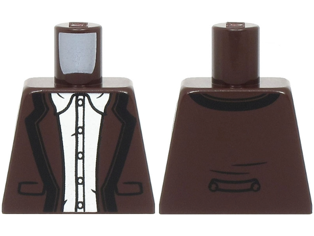 Torso Jacket Open with Pockets, Lapels and Black Trim, White Shirt with Collar Pattern