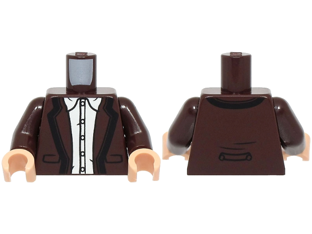 Torso Jacket Open with Pockets, Lapels and Black Trim, White Shirt with Collar Pattern / Dark Brown Arms / Light Nougat Hands