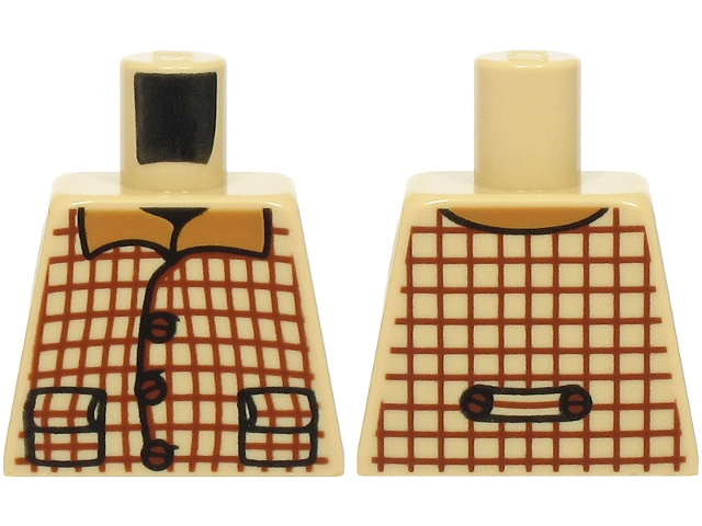 Torso Plaid Vest with Pockets, Reddish Brown Lines and Buttons over Medium Nougat Shirt with Collar Pattern