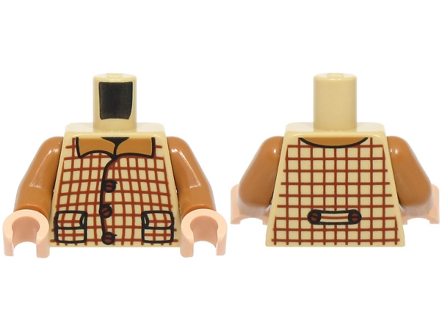 Torso Plaid Vest with Pockets, Reddish Brown Lines and Buttons over Medium Nougat Shirt with Collar Pattern / Medium Nougat Arms / Light Nougat Hands