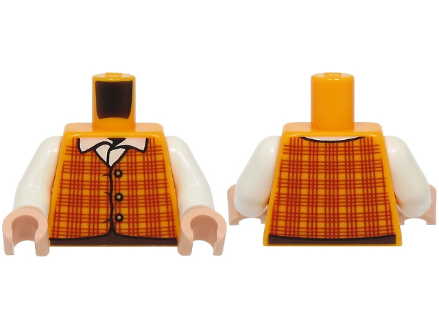 Torso Plaid Vest with Dark Red Lines and Gold Buttons over White Shirt with Collar, Dark Brown Pants Pattern / White Arms / Light Nougat Hands