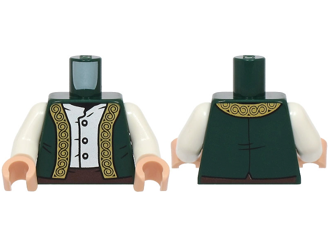 Torso Vest Open with Ornate Gold Trim over White Shirt, Dark Brown Pants Pattern / White Arms / Light Nougat Hands