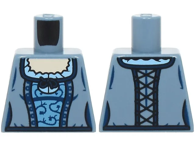Torso Female Corset, Medium Blue Center Panel, Dark Blue Trim and Laces, Bright Light Blue Blouse, Light Nougat Neck Pattern
