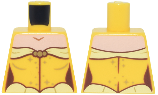 Torso Female Dress with Bright Light Yellow Trim, Gold Sparkles, Light Nougat Neck Pattern