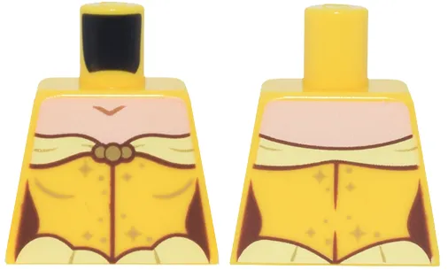 Torso Female Dress with Bright Light Yellow Trim, Gold Sparkles, Light Nougat Neck Pattern