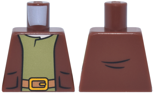 Torso Vest Open with Pockets, Olive Green Shirt, Medium Nougat Belt with Bright Light Orange Buckle, Light Nougat Neck Pattern