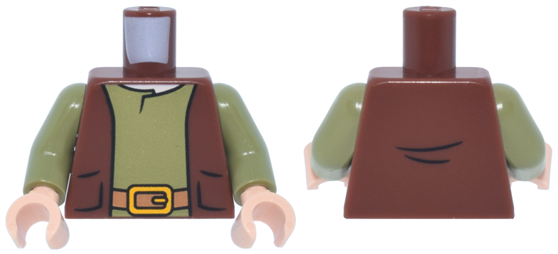 Torso Vest Open with Pockets, Olive Green Shirt, Medium Nougat Belt with Bright Light Orange Buckle, Light Nougat Neck Pattern / Olive Green Arms / Light Nougat Hands