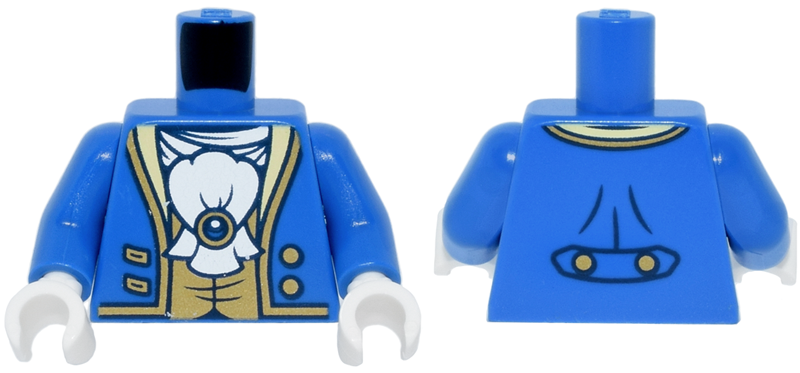 Torso Tailcoat Open with Gold Trim, Buttons and Vest, White Ascot with Brooch Pattern / Blue Arms / White Hands