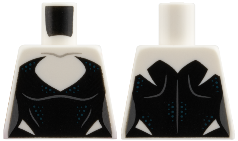 Torso Female Black Bodysuit with Deep V Neck and Dark Blue Dots, Dark Bluish Gray Sides Pattern