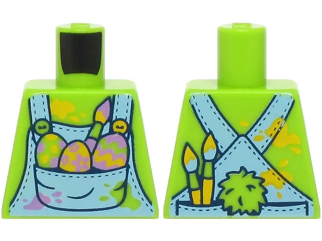 Torso Bright Light Blue Overalls with Decorated Eggs and Paint Brush in Pocket, Bright Light Orange and Medium Lavender Spots Pattern (BAM)
