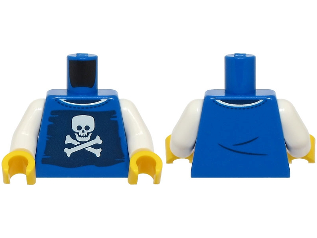 Torso Shirt with Collar and Dark Blue Pirate Flag with White Skull and Crossbones (Jolly Roger) Pattern (BAM) / White Arms / Yellow Hands