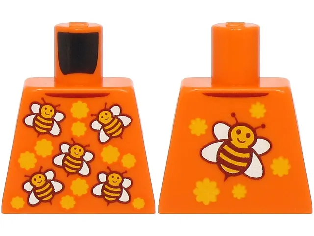 Torso Shirt with Collar and Bright Light Orange and White Bees with Flowers Pattern (BAM)