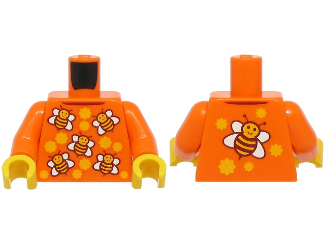 Torso Shirt with Collar and Bright Light Orange and White Bees with Flowers Pattern (BAM) / Orange Arms / Yellow Hands
