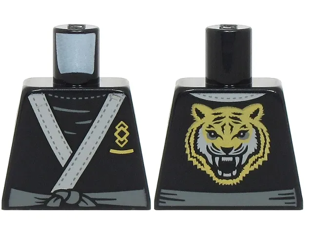 Torso Tunic with Light Bluish Gray Trim and Symbol with Gold Squares, Dark Bluish Gray Sash, Tiger Head on Back Pattern (BAM)