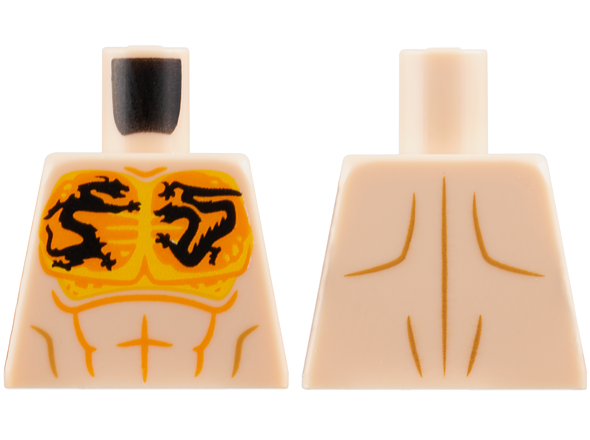 Torso Bare Chest, Orange, Bright Light Orange and Black Dragon Tattoos, Medium Nougat Muscle Contours Pattern