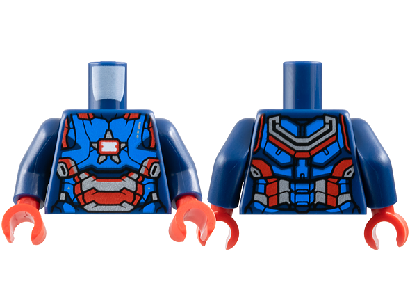 Torso Armor with Blue Plates, White Arc Reactor, Silver and Red Star and Trim Pattern / Dark Blue Arms / Red Hands