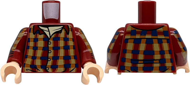 Torso Dark Tan, Dark Blue and Dark Orange Plaid Shirt with Collar and Buttons, Tan Undershirt Pattern / Dark Red Arms with Plaid Shirt and Cuffs Pattern / Light Nougat Hands