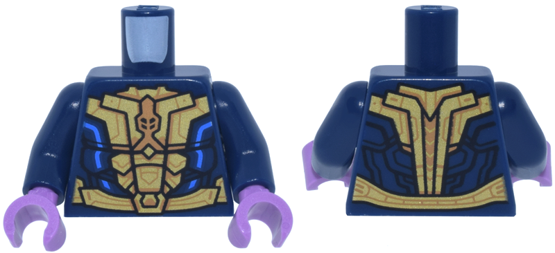 Torso Gold and Medium Nougat Breastplate and Belt, Blue Armor Accents Pattern / Dark Blue Arms / Medium Lavender Hands