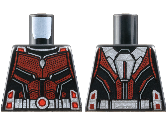 Torso Super Hero Costume with Dark Red Mesh, Silver Armor, Belt with Round Buckle, Red Trim, Dark Bluish Gray Lines Pattern