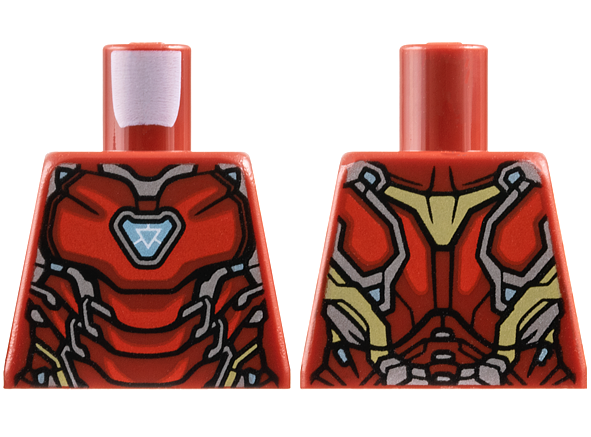 Torso Armor with Thick Red Markings, Metallic Light Blue Triangular Arc Reactor, Silver and Gold Trim Pattern