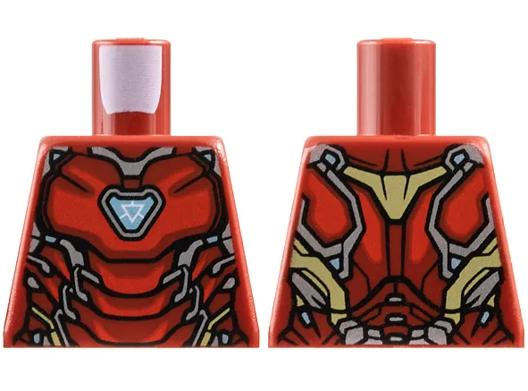 Torso Armor with Thick Red Markings, Metallic Light Blue Triangular Arc Reactor, Silver and Gold Trim Pattern