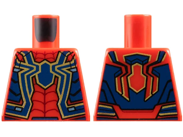 Torso Super Hero Costume with Dark Blue and Gold Spider, Panels, Metallic Light Blue Trim, Dark Red Webbing Pattern