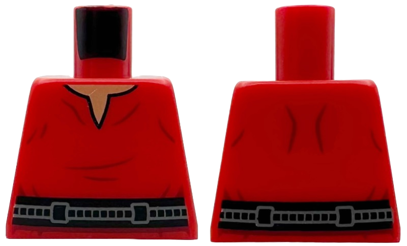 Torso Shirt with Dark Red Creases, Black and Dark Bluish Gray Belt, Nougat Neck Pattern