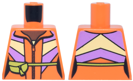 Torso Female Jacket with Zipper, Medium Lavender and Bright Light Yellow Panels, Lime Pouch, Umber Neck Pattern